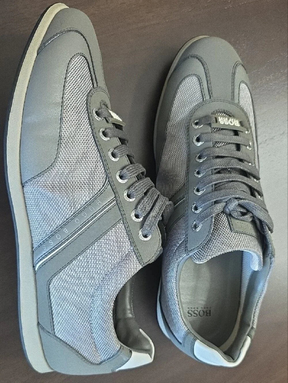 Boss Men's Gray Low-Top Lace-Up Sneakers
